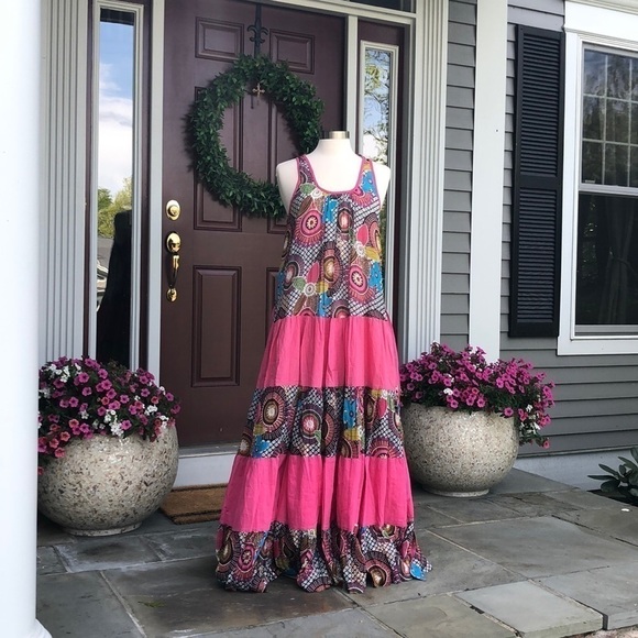 Bohemian Maxi Dress pink floral Large - Picture 2 of 6